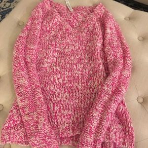 Pink and white v-neck sweater